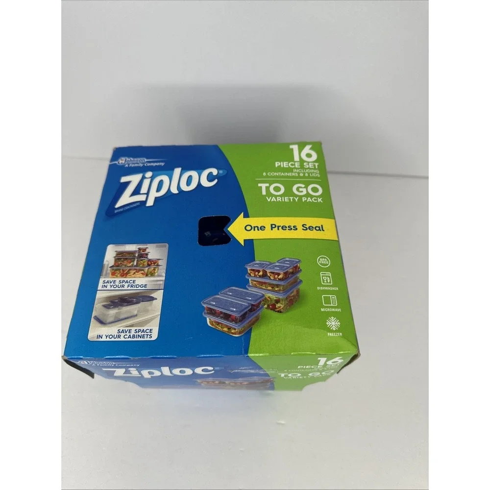 Ziploc To Go Variety Pack 8 Containers & 8 Lids 16 Piece Set Blue NEW